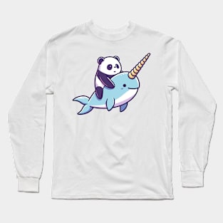 cute panda riding narwhal Long Sleeve T-Shirt